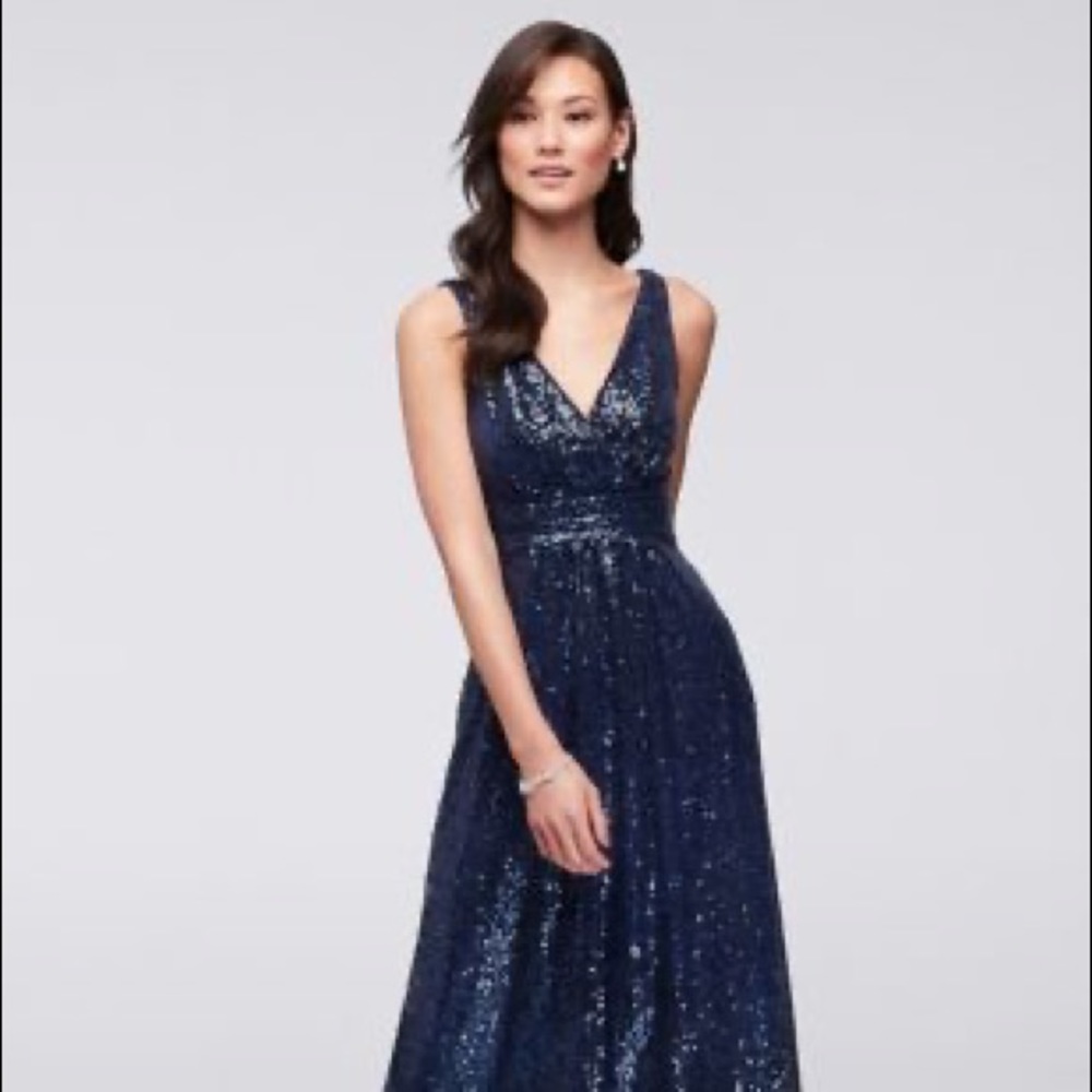 David’s Bridal Sequin V-Neck Bridesmaid Dress